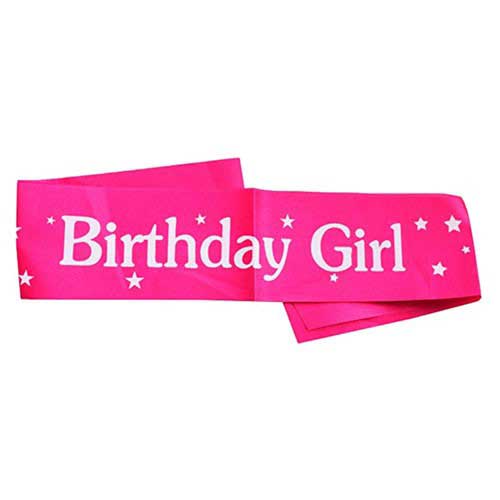 Hot Pink Sash with stars and words "Birthday Girl" Birthday sashes are great for photo shoot, cake cutting sessions. Dress up the Birthday girl like a princess with a shiny sash, Everyone will have their attention on the lovely princess. 