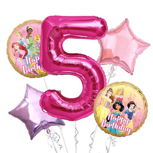 Disney Princesses Snow White, Belle, Ariel, Cinderella and Jasmine Jumbo Number Balloon Bouquet.