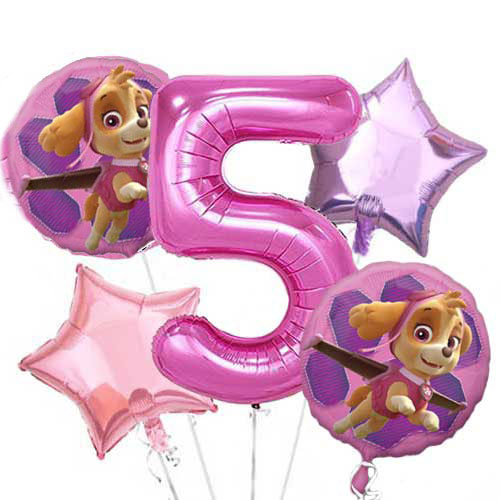 Jumbo Number Balloon bundled with Paw Patrol's Skye Balloons to create a lovely birthday balloon bouquet for the birthday girl.