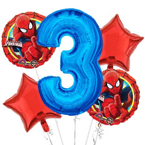 Spiderman Jumbo Number Balloon Bouquet.