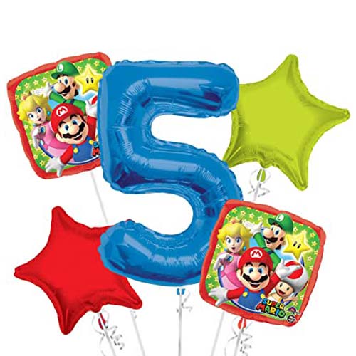 Load image into Gallery viewer, Super Mario Brothers Jumbo Number Balloon Bouquet.
