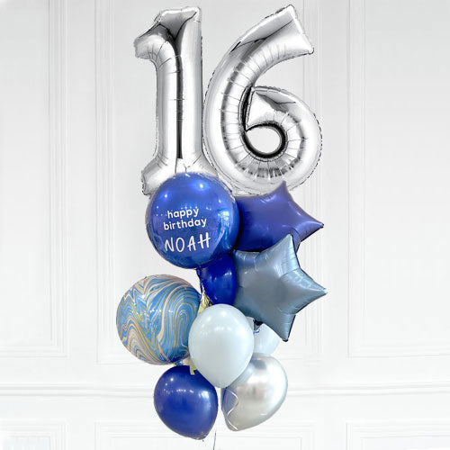 Blue tones Customised Orbz Number Star Marbled Orbz Balloon Bouquet