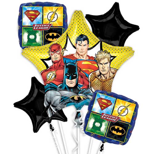 Justice League Balloon Bouquet featuring Superman, Flash, Aquaman and Batman