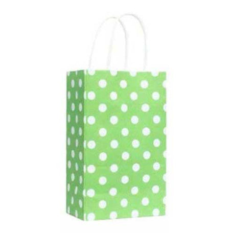 Lime-Green Polka Dots Paper Gift Bags - Pack your little goodie items into these remarkable paper bags as door gifts to your little guests. You can pack sweets or little keepsake souvenirs into them. For Birthdays or Baby Showers or Full Month Parties Good size makes it ideal to pack in lots of great stuff in. 