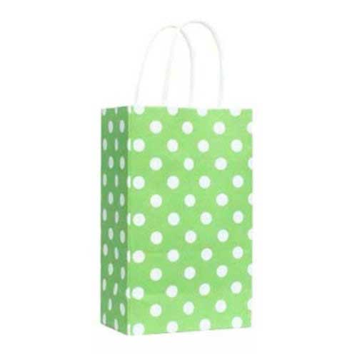 Load image into Gallery viewer, Lime-Green Polka Dots Paper Gift Bags - Pack your little goodie items into these remarkable paper bags as door gifts to your little guests. You can pack sweets or little keepsake souvenirs into them. For Birthdays or Baby Showers or Full Month Parties Good size makes it ideal to pack in lots of great stuff in. 
