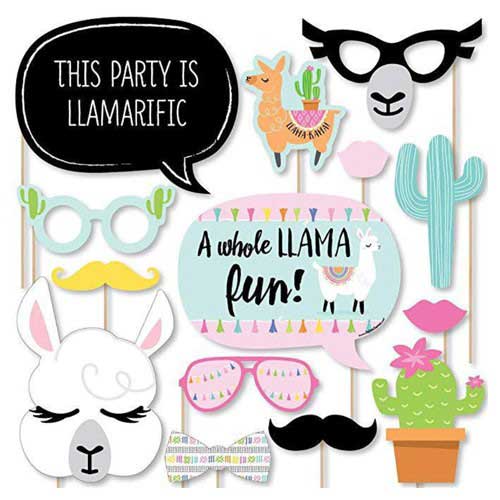 Llama Party Photo Props. Great props for photo ops! Create some fun and great memories. Take the party photos with these little colourful pastel unicorn props