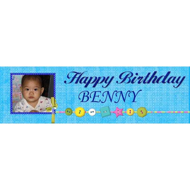 Lovely Happy Birthday Boy Photo Banner. Customised printed PVC banner for your special event. Celebrate with a remarkable personalised name and photo banner that wows everyone!