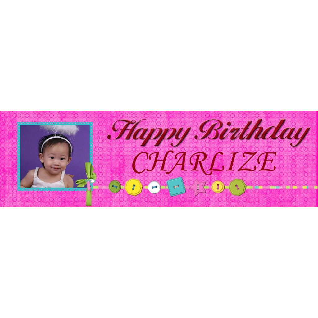 Lovely Happy Birthday Girl Banner featuring the sweet birthday star's photo and name.