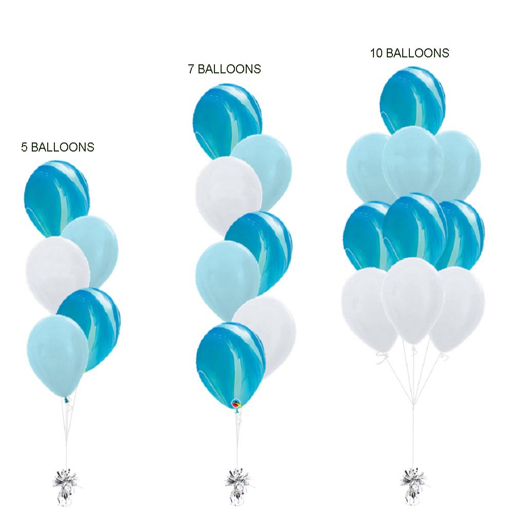 Colourful coloured and marble latex balloon bundled and arranged into a marvellous balloon bouquet set.