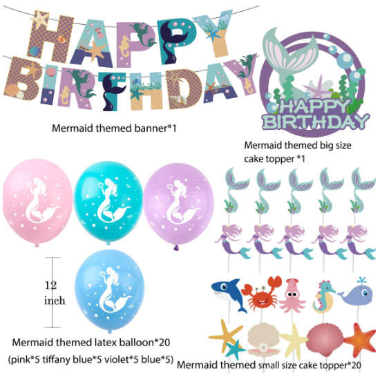 Lovely Mermaid Birthday Party Kit for birthday party decoration  with everything you possibly could need.