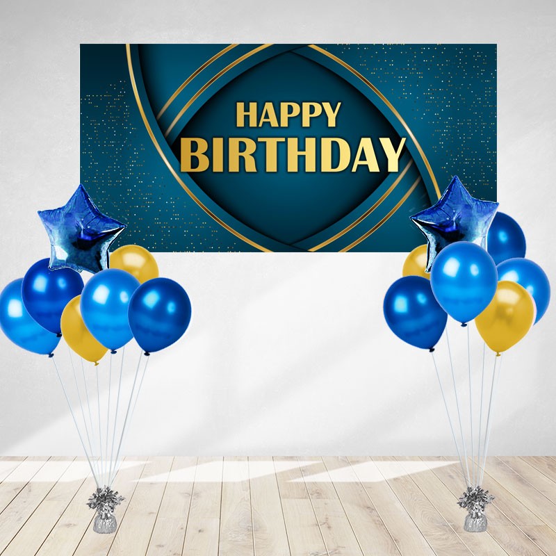 Midnight Gold Birthday Banner & Balloon Bundle