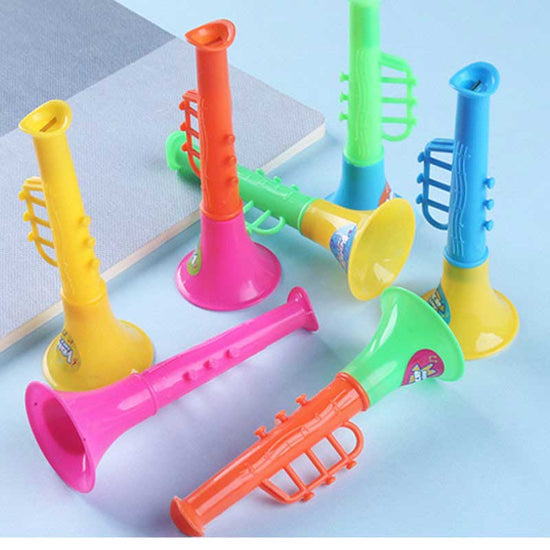 Mini Trumpets for little kids as party favors. Make some music (or noises) for a vibrant party!