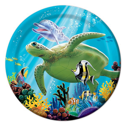 Load image into Gallery viewer, Package includes 8 paper plates to match your under the sea party theme.  Each measures 7&amp;quot; in diameter. Stock them today!

