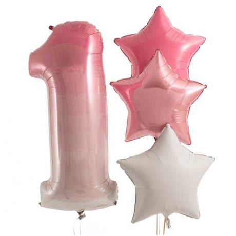 Ombre Pink Number 1 Balloon Bouquets to celebrate the little girl's first birthday!