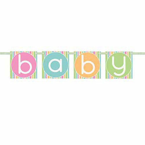 Do a loud declaration at your newborn's party with this pastel coloured Block Banner saying "BABY"