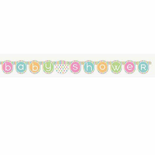 Do a loud declaration at your newborn's party with this pastel coloured jointed Banner with the words "BABY SHOWER".