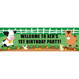 Farm themed banner with your child's name. Featuring well-loved animals like chicks, cows and horses. Add a photo to make it more impressive.