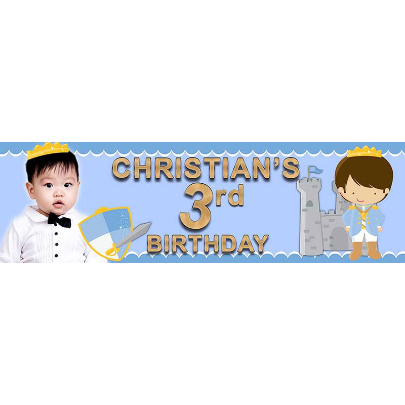 Cool Royal prince banner customized with the birthday photo and name.