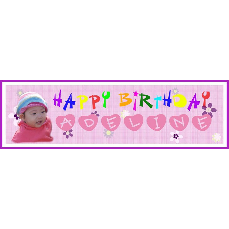 Joyful Love Banner in pink o celebrate the birthday girl's special moment.