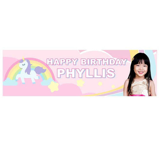 Sweet and beautiful pastel coloured birthday banner filled with a soft rainbow. I loved it when it has my child's photo printed on it.