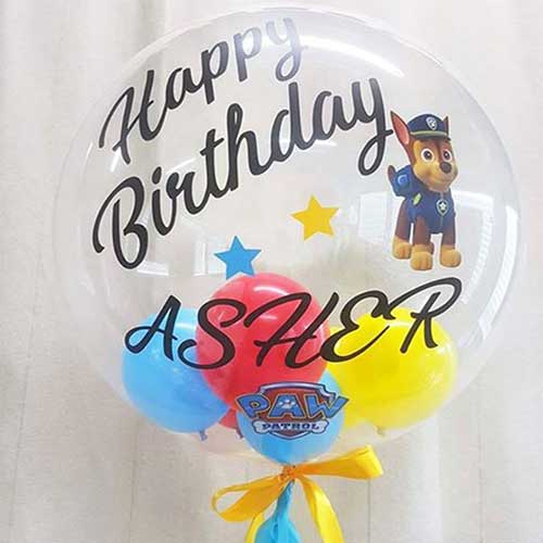 Paw Patrol customised bubble balloon with helium.
