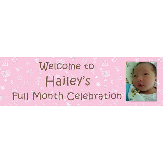 Pink.banner printed with your baby girl's photo  for your 100 Days celebration.