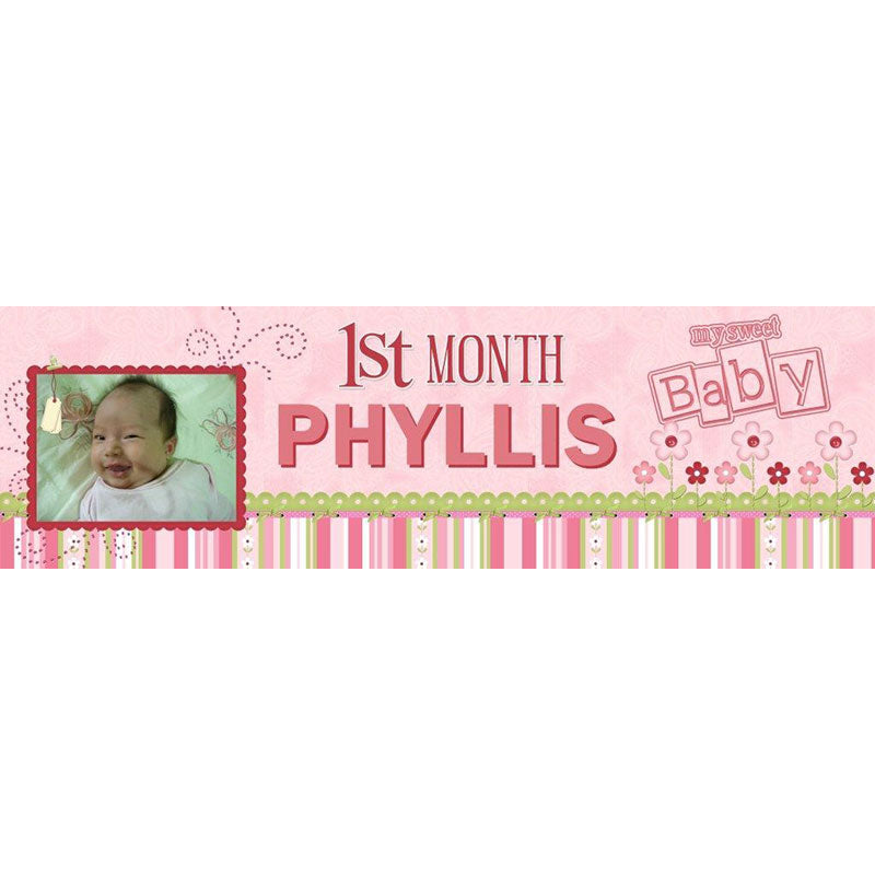 One of our most popular baby girl banner. Celebrate the arrival of your newborn sweetheart with a banner that features her charming face.
