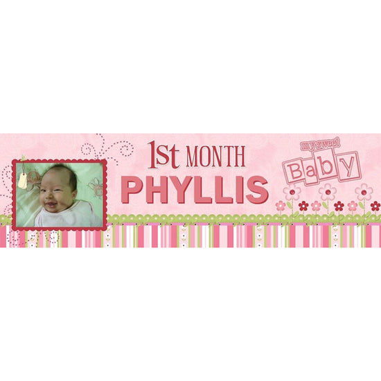 One of our most popular baby girl banner. Celebrate the arrival of your newborn sweetheart with a banner that features her charming face.