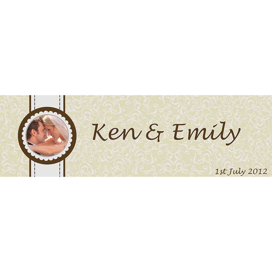 Ivory classic banner filled with elegant paisley for the special wedding event of the new couple.