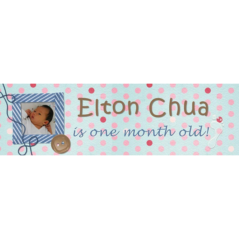 Soft Blue polkadot banner for the baby full month party.