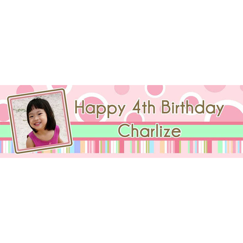 Pink stylish banner with customized message and cropped photo added.
