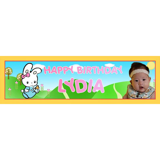 Funtime Rabbit banner customized with photo and name for the birthday star.