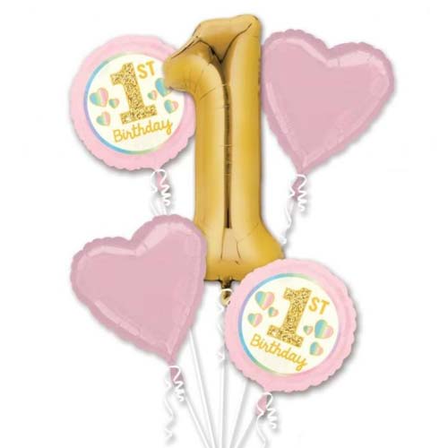 Pink Gold 1st Birthday Balloon Bouquet