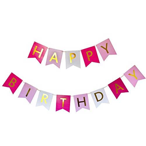 Pastel Pink, Hot Pink, White Happy Birthday Banner for a special princess birthday celebration