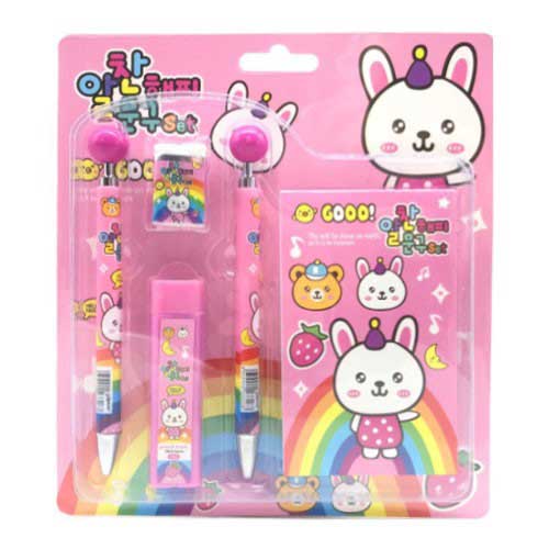 Pink Rabbit kids stationery gift pack for your kids birthday party or boys goody bags 