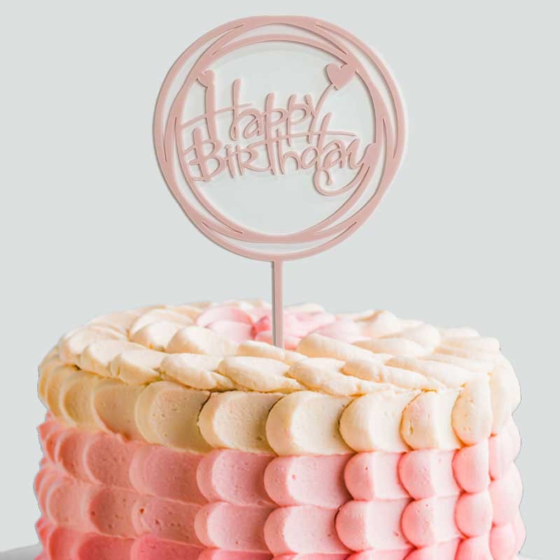 Pink Round Hearts Acrylic Birthday Cake Topper