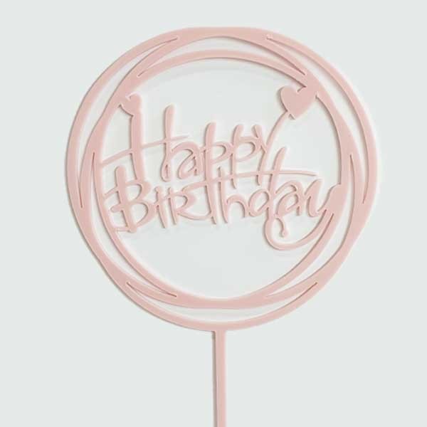 Pink Round Hearts Acrylic Birthday Cake Topper