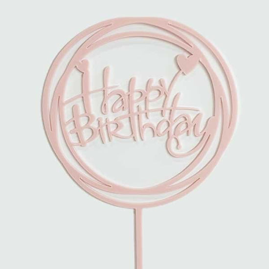 Pink Round Hearts Acrylic Birthday Cake Topper
