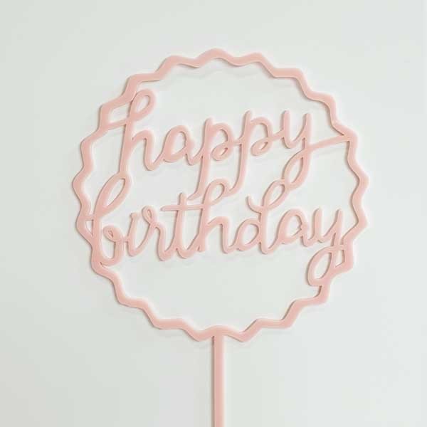 Pink Scallop Acrylic Birthday Cake Topper