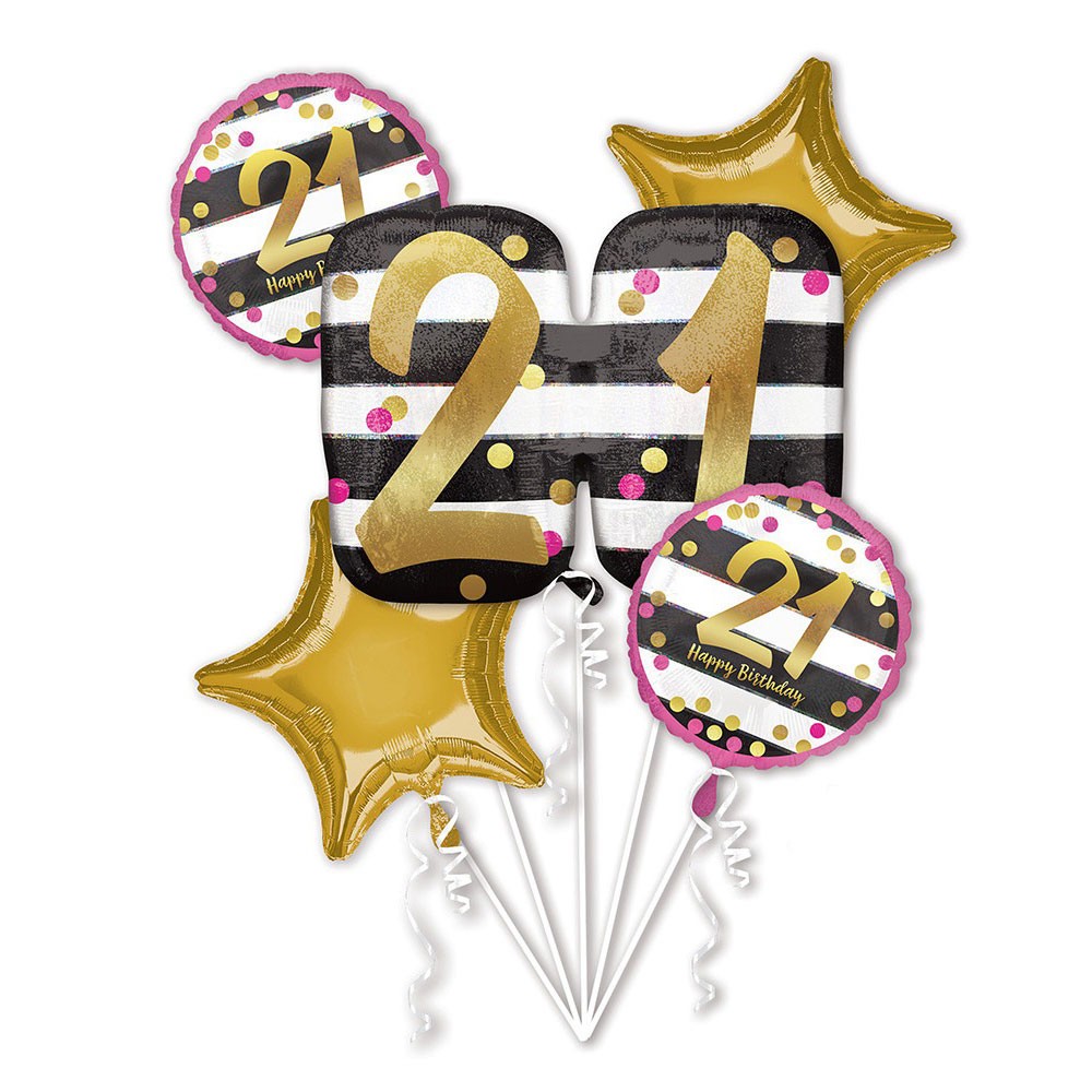 21st Birthday Pink & Gold Milestone Balloon Bouquet
