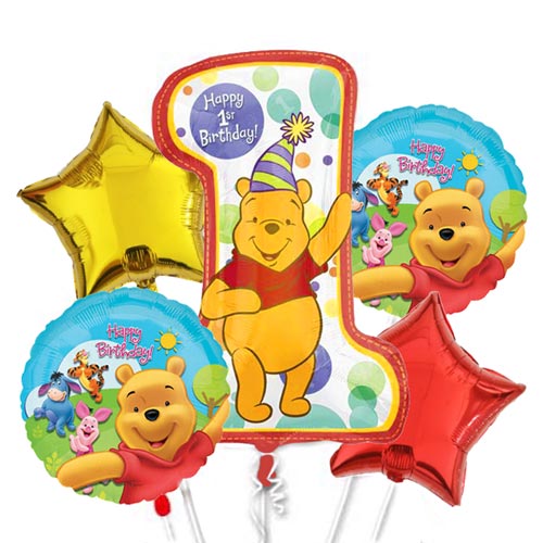 Load image into Gallery viewer, Pooh 1st Birthday Balloon Bouquet
