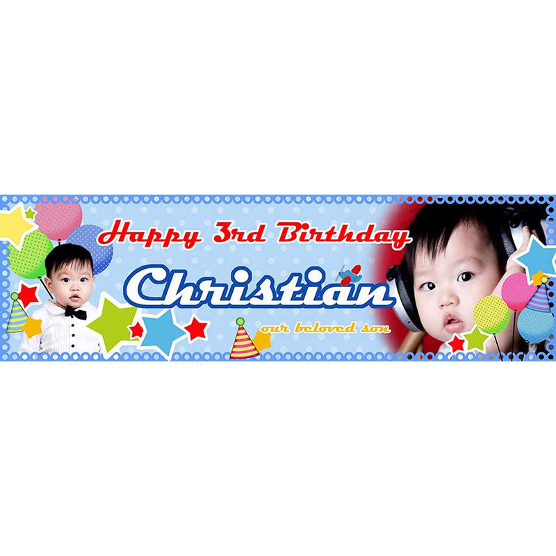 Blue Carnival Premium photo banner to celebrate a special birthday party.