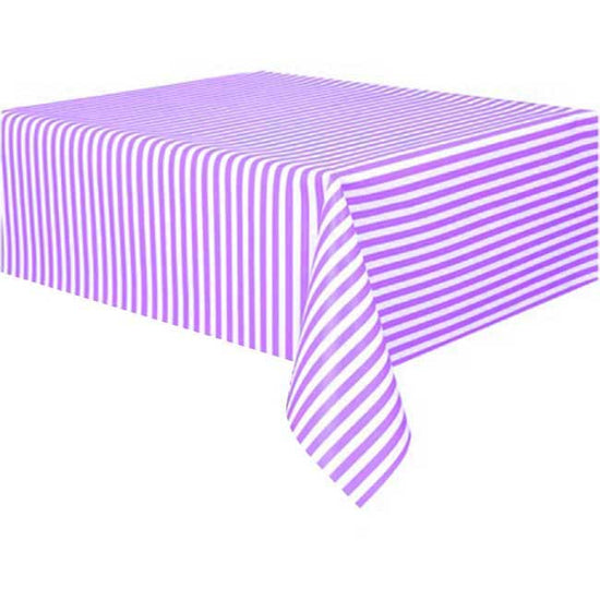Purple striped table cover used here to contrast with the rest of the lovely pink decoratoins.