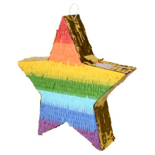 Rainbow Gold Star Pinata with gold foil at the sides.