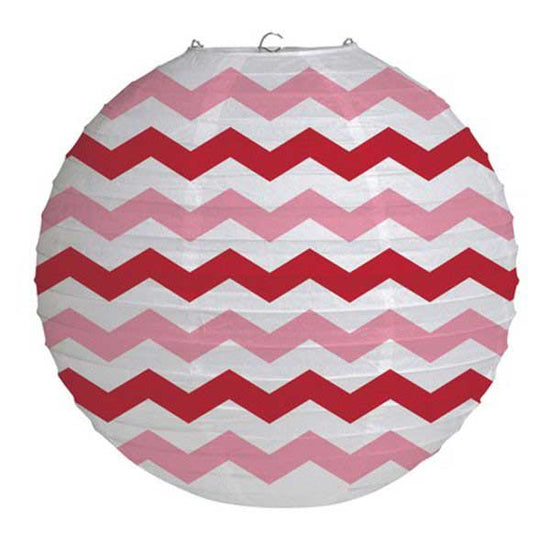 Red and Pink Chevron Paper Lantern - Have a elaborated and outstanding party decoration to have for your party event. Put up these captivating chevron stripes paper lanterns with some balloons, pompoms with matching colours and have a fascinating party decoration.