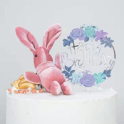Silver Acrylic Bday Cake Topper with Blue Lilac Flowers