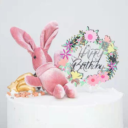 Silver Acrylic Bday Cake Topper with Flower Wreath