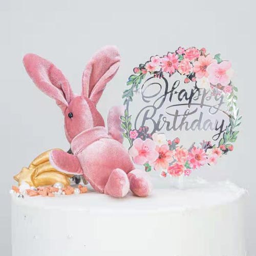 Silver Acrylic Bday Cake Topper with Pink Flowers