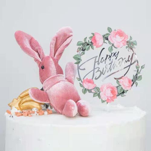 Silver Acrylic Bday Cake Topper with Pink Roses