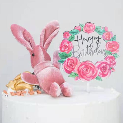 Silver Acrylic Bday Cake Topper with Roses